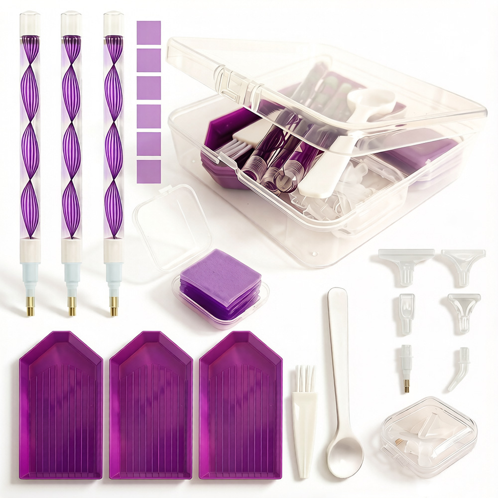 Embroidery Service - DIYダイヤモンドペインティングツールキット 4色収納ボックス付きトレイ ワックスピンセット ペンセット 5Dダイヤモンド刺繍アクセサリー クラフトツール