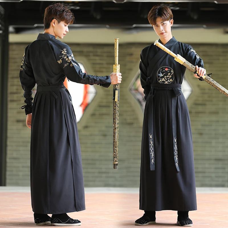 Embroidery Cardigan - 日本のヴィンテージ着物サムライコスプレ服女性男性中国漢服鶴刺繍カーディガン浴衣フルスリーブレトロ