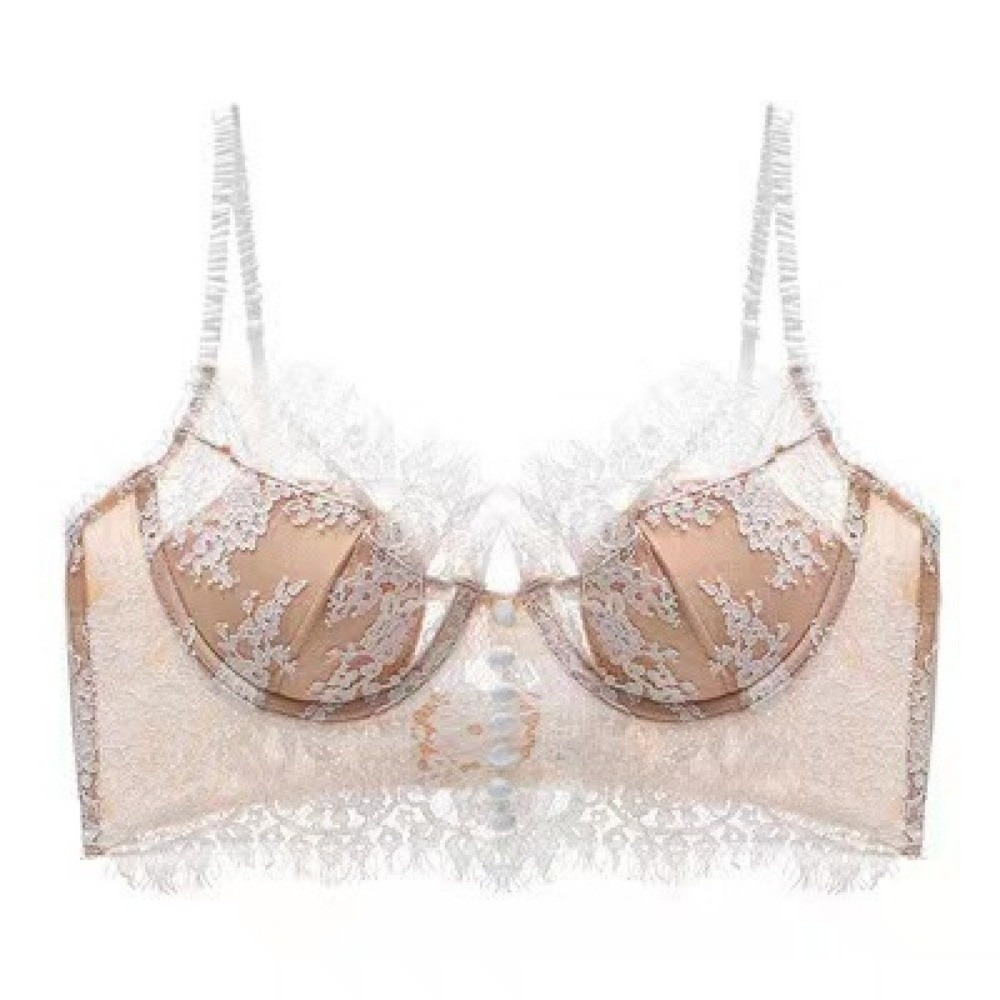 Embroidery Underwear - 花刺繍レースワイヤレスブラジャーギャザーメッシュフラワープッシュアップブラジャーたるみ防止美容バック女性下着女性ランジェリー