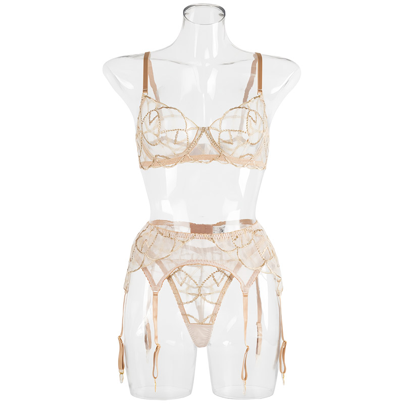 Embroidery Underwear - セクシーランジェリーパック 女性用楽しい下着 レーススチールリング刺繍入りガーターベルト 楽しいランジェリー 女性用セクシーなプッシュアップ