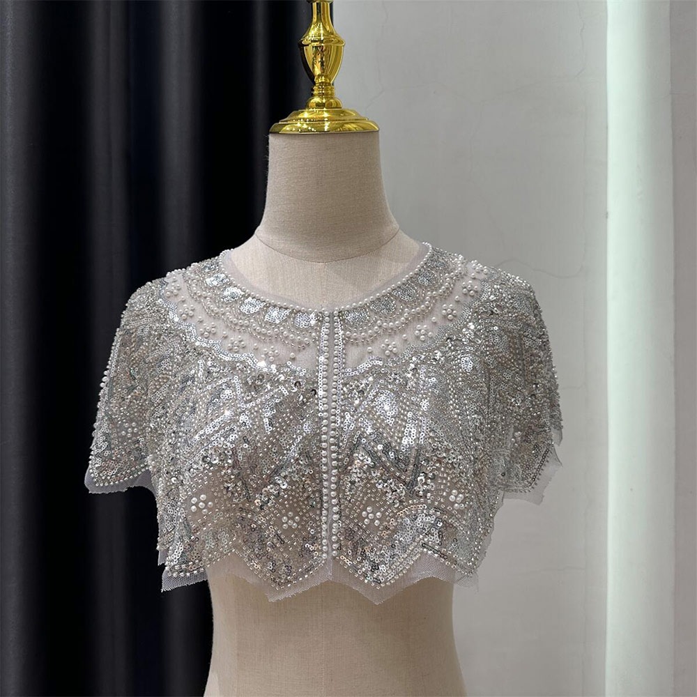 Embroidery Shawl - ヴィンテージスパンコール装飾フラッパーショールビーズ付き1920年代スパンコールショルダーショールショートアウターウェア女性用