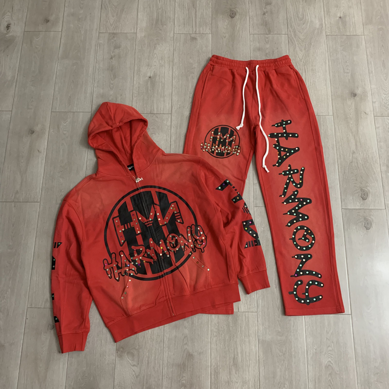 Embroidery Cardigan - ファッションストリートファッションブランドHARMONYのフーディーとパンツのセット、ホットスタンピング加工、高品質ジッパーカーディガン、カジュアルなハーモニーセット