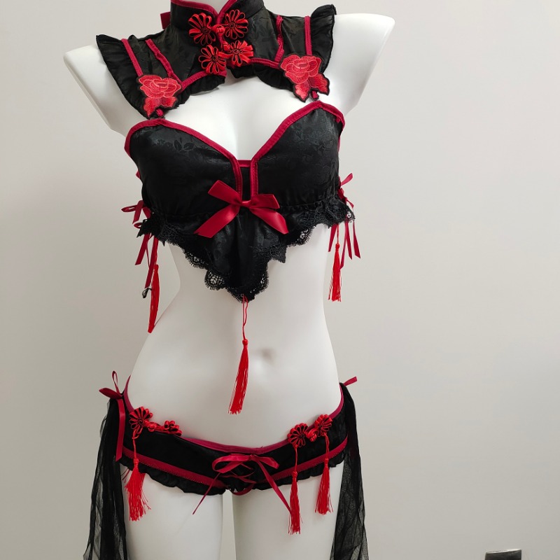 Embroidery Underwear - ヴィンテージゴシックランジェリー,ハロウィン,メイド,コスプレ,ロリータレース刺embroidery,下着セット,セクシーなqipaoコスチューム,アニメ悪魔,チャイナドレス,新品