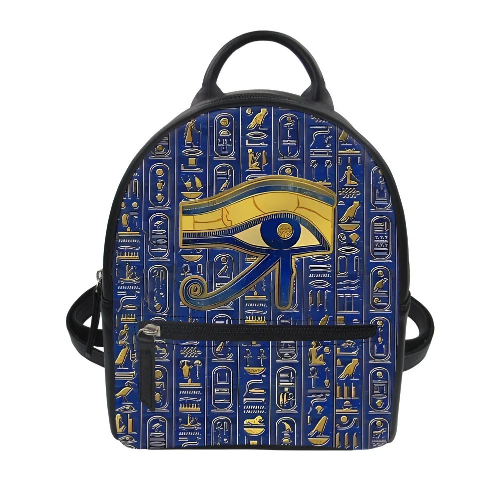 Embroidery In Egypt - ホルスエジプト神の目カスタムバックパック財布女性カータースクールバッグダブルショルダーバッグミニデイパックレザートラベルバッグ