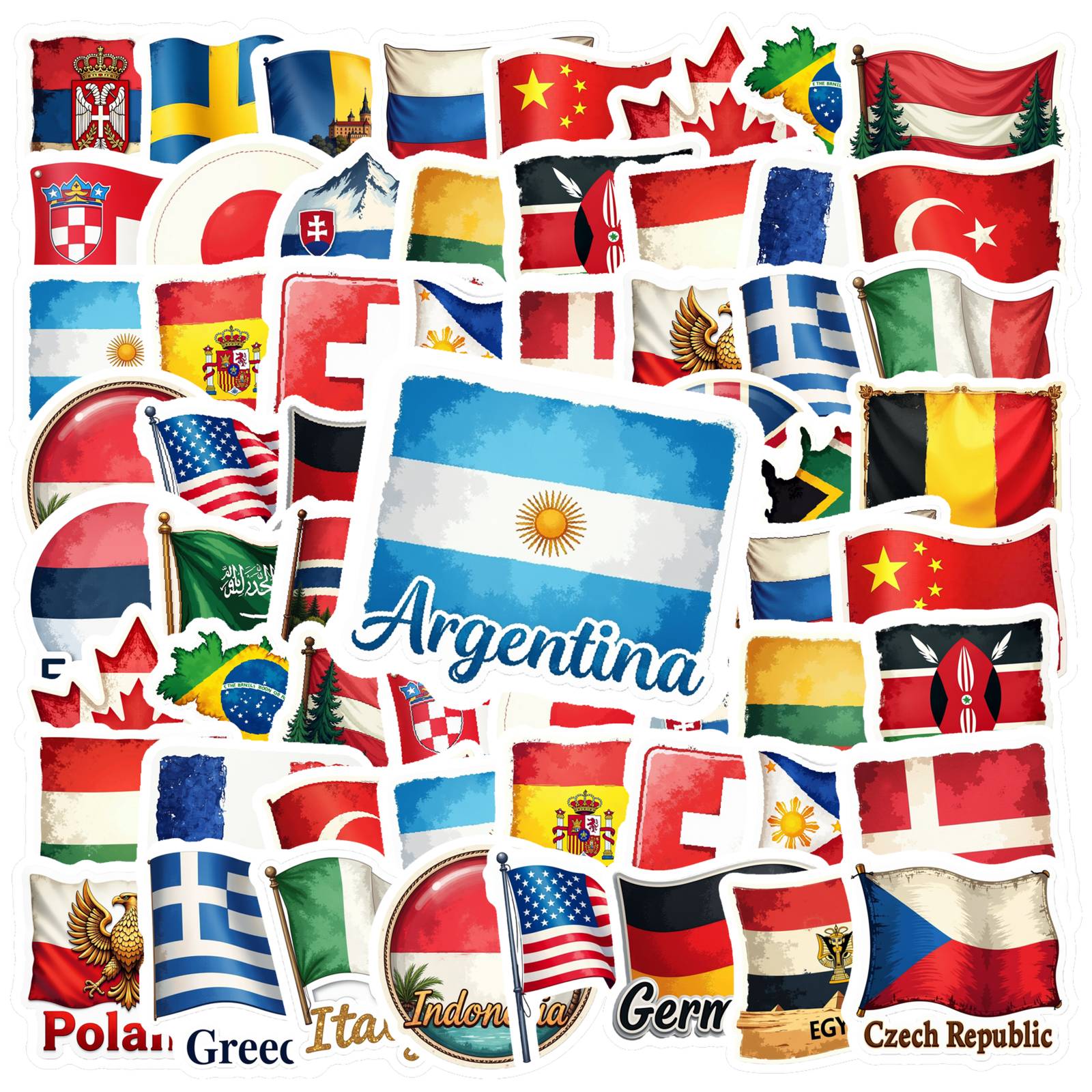 Embroidery World - 35 個の国旗ステッカー防水ビニール世界旗ステッカーパック国家エンブレムデカールラップトップ旅行スーツケース荷物用