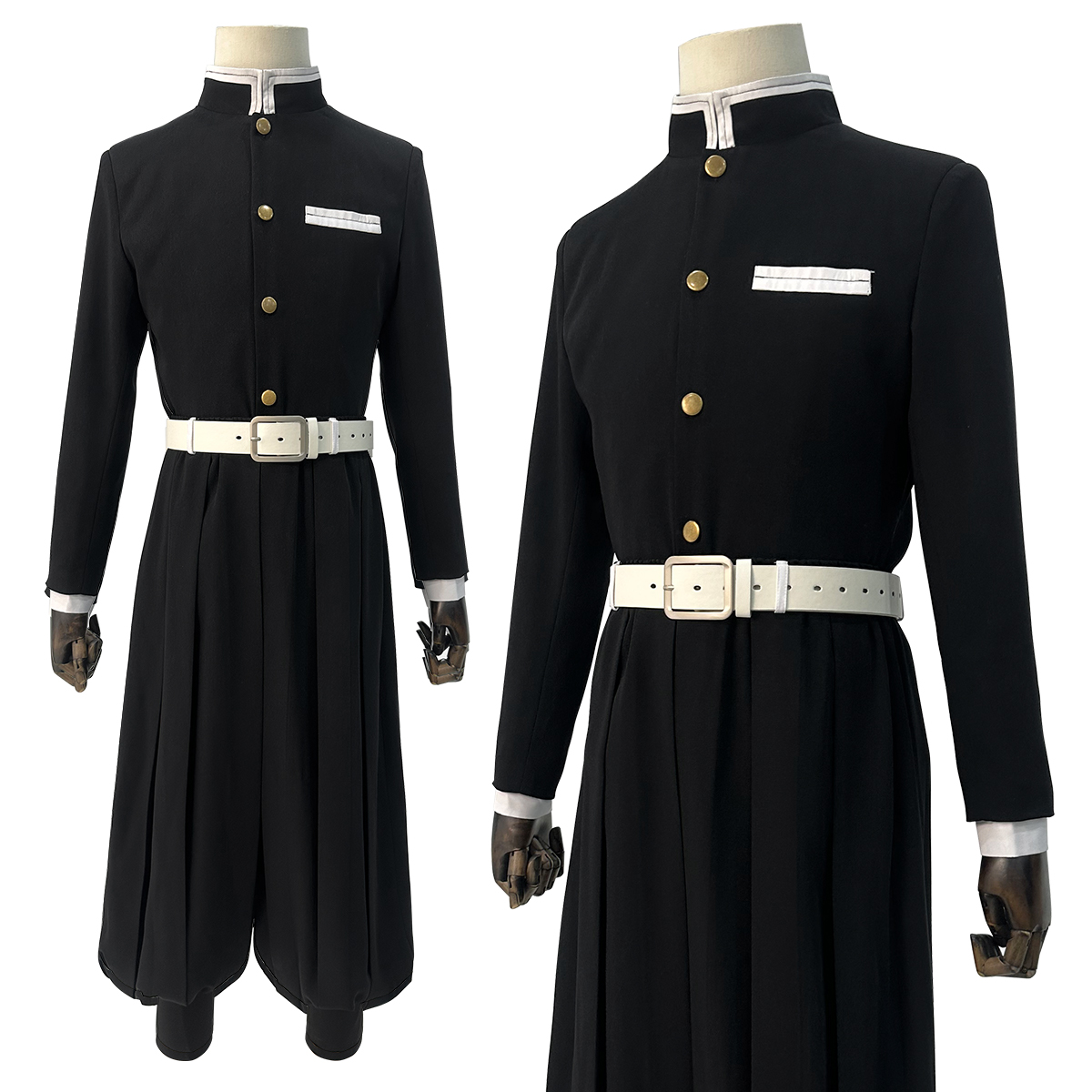 Embroidery Uniform - HOLOUN アニメ富岡義勇伊黒小芭内コスプレ衣装ゴールデンボタン刺繍黒チーム制服パンツベルトハロウィン