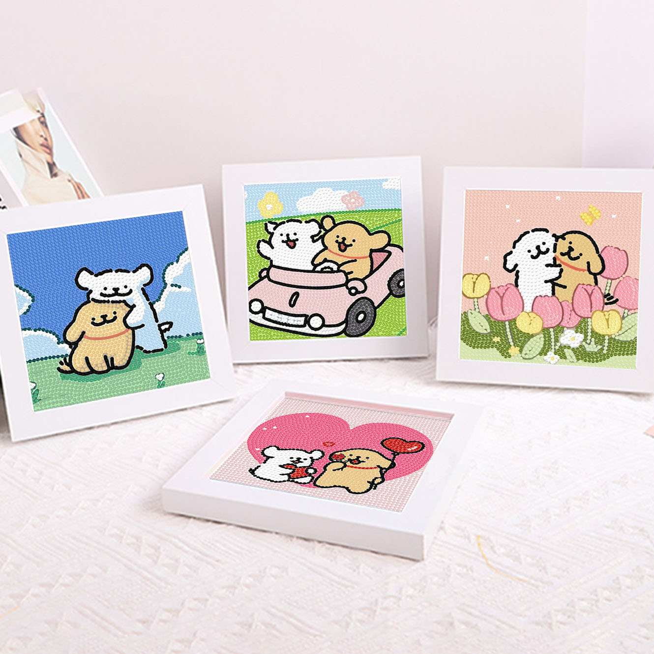 Embroidery Service - 漫画ライン子犬クリスタルダイヤモンドフレーム装飾絵画 5D DIY クロス刺繍キットかわいい子犬の誕生日プレゼント
