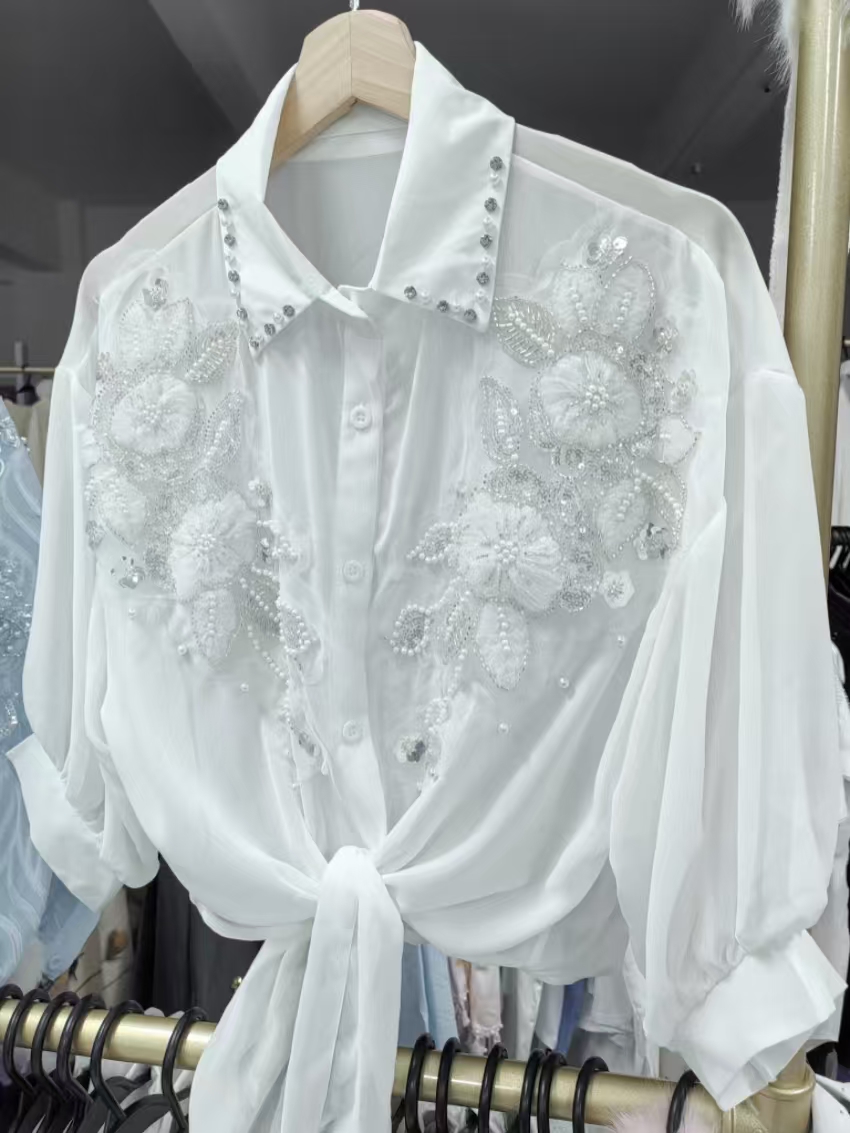 Embroidery Cardigan - ストリートウェア夏の日焼け止めブラウスシャツ女性用カーディガンクロップトップ韓国人気の服女性服