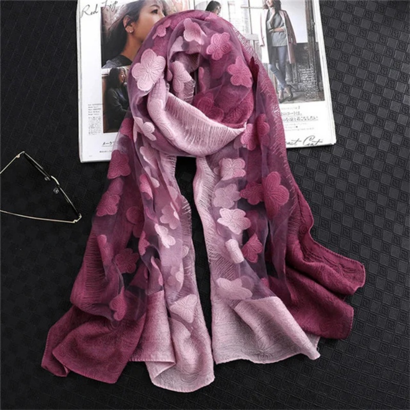 Embroidery Shawl - 女性と女の子のための刺繍された花のスカーフ,ワイルドサンスクリーン,長いレース,刺,,シミュレーション,シルク,花,女の子