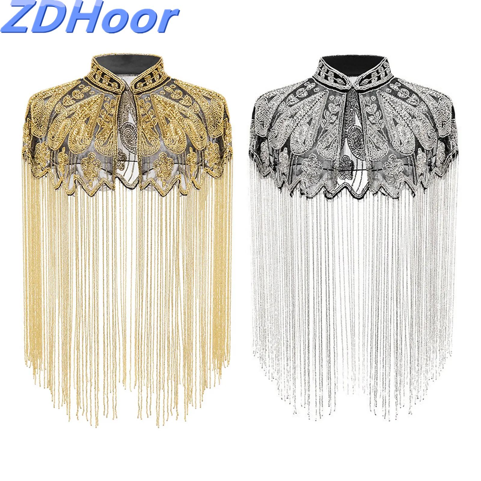 Embroidery Shawl - スパンコールビーズ装飾イブニングケープ、女性用フリンジショールラップ、フラッパードレス、アールデコ、結婚式パーティー用
