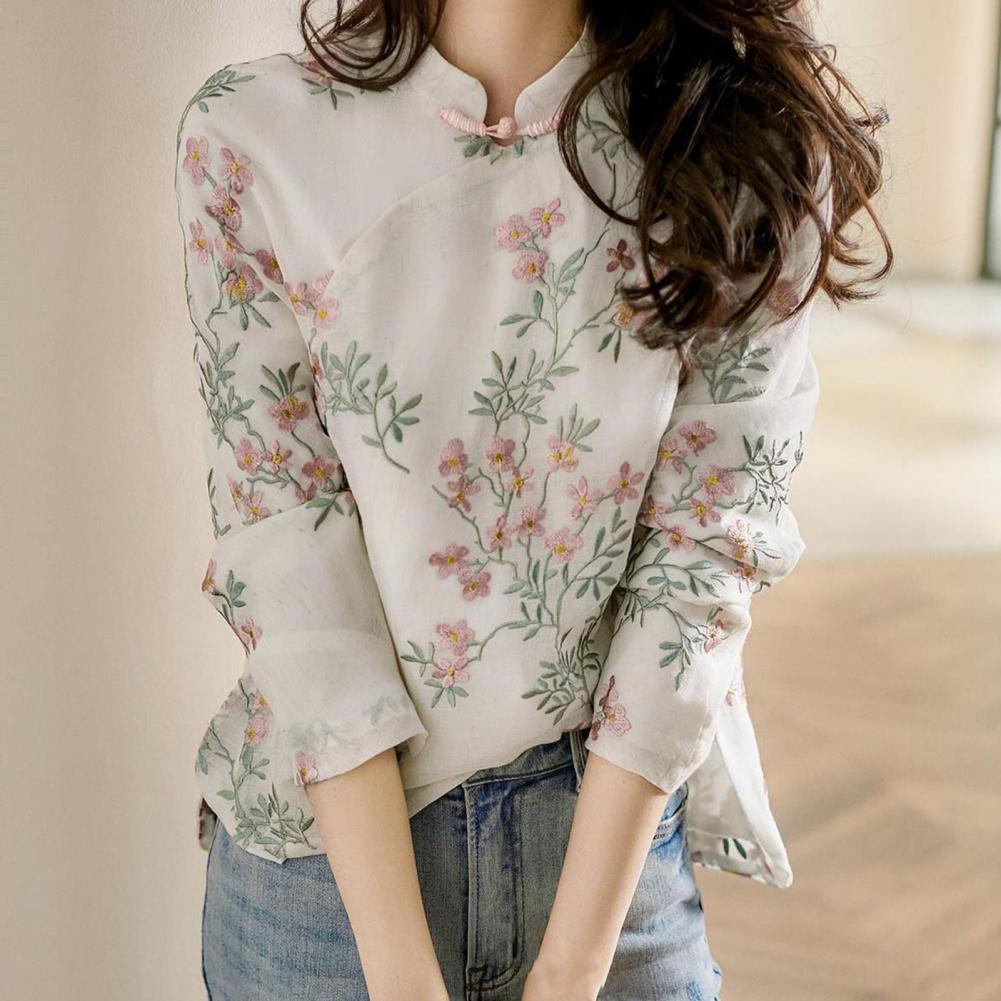 Embroidery Cardigan - 女性のための中国風刺embroideryチャイナドレス,カジュアルシャツ,長袖カーディガン,春,秋