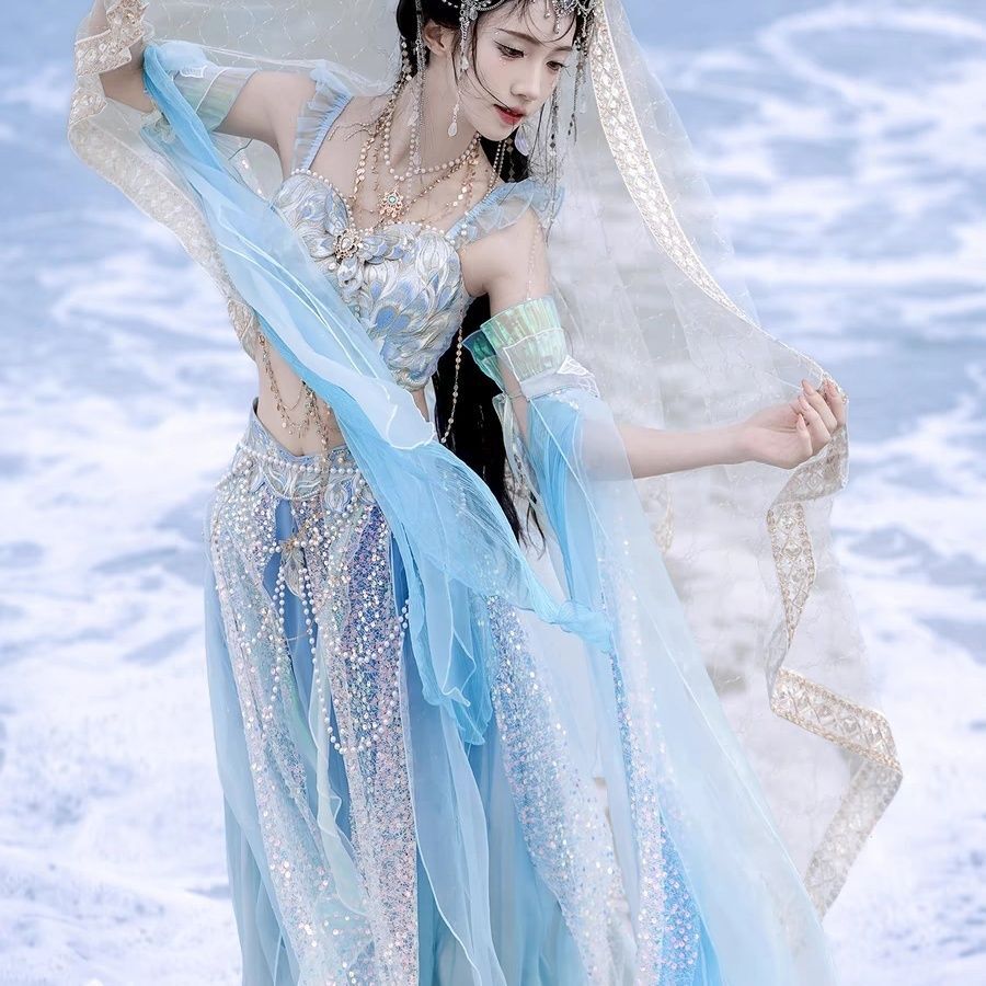 Embroidery Dress - 修正されたエキゾチックスタイルの漢要素刺繍マーメイドプリンセスダンス妖精コスプレパーティーコスチュームセット新しいエレガンス漢服ドレス
