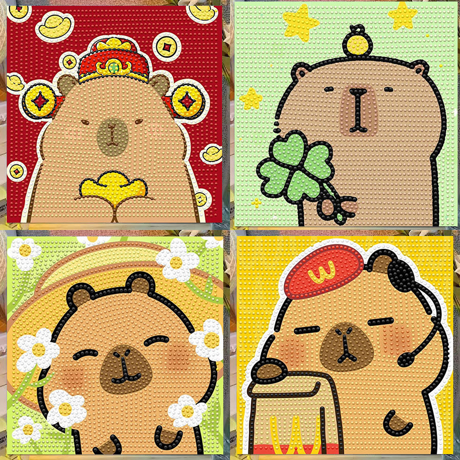 Embroidery Service - 漫画カピバラクリスタルダイヤモンド装飾絵画フレームアート絵画5D DIYクロス刺繍キットカップル誕生日プレゼント