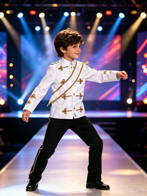 Embroidery Uniform - 男の子用ロイヤルユニフォームスーツ、金色の刺繍入り、舞台公演やページェントのパフォーマンスに最適