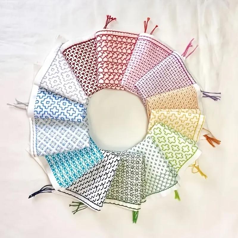 Embroidery Water - 9/32個入り糸と針デニム生地手刺繍キット縫製用品水溶性刺し子刺繍初心者セット