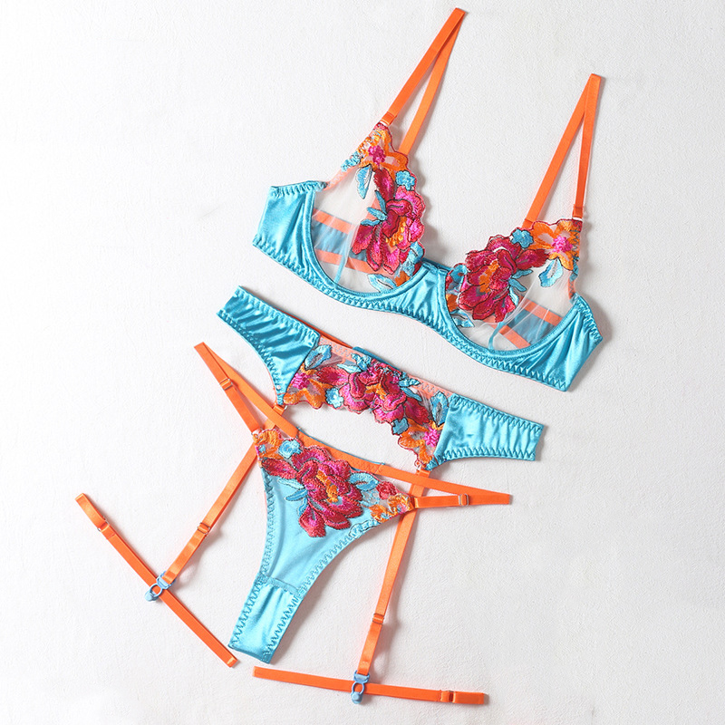 セクシーなレースのエロティックセット、女性用シースルー刺繍ラ - Embroidery Underwear のレビューと価格