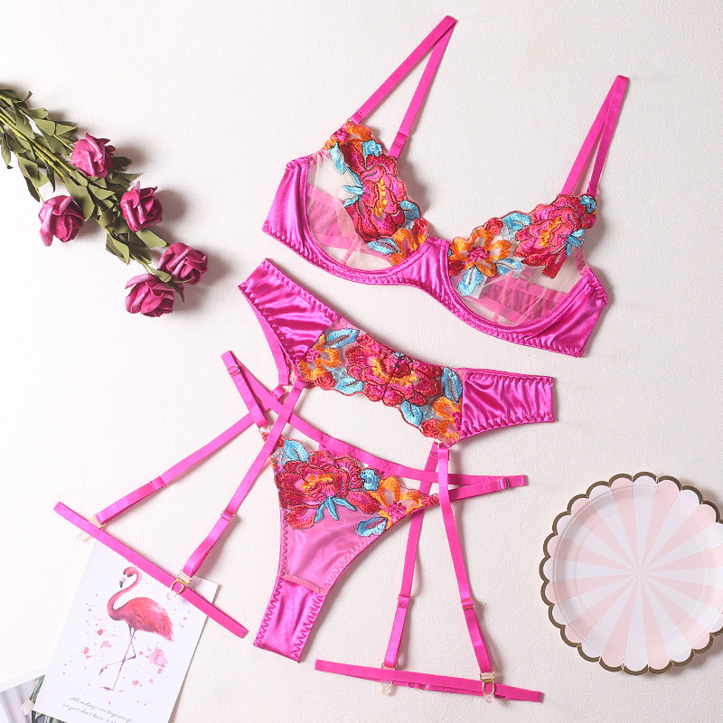 セクシーなレースのエロティックセット、女性用シースルー刺繍ラ - Embroidery Underwear のレビューと価格