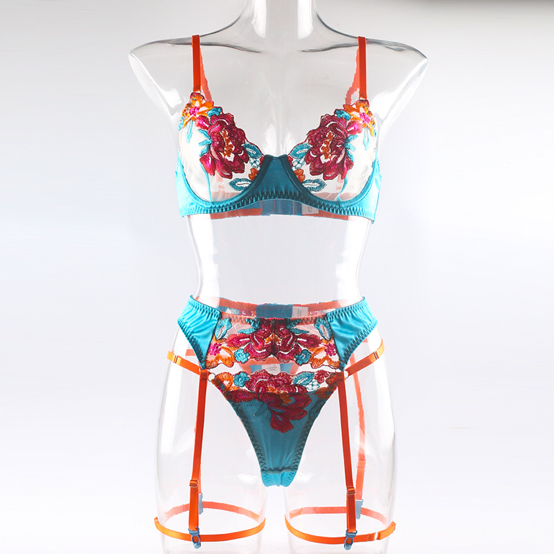セクシーなレースのエロティックセット、女性用シースルー刺繍ラ - Embroidery Underwear のレビューと価格