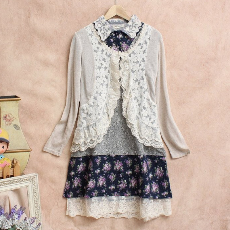 春の森ガール甘いシャツ女性かぎ針レースフリルかわいい長袖刺繍 - Embroidery Cardigan のレビューと価格