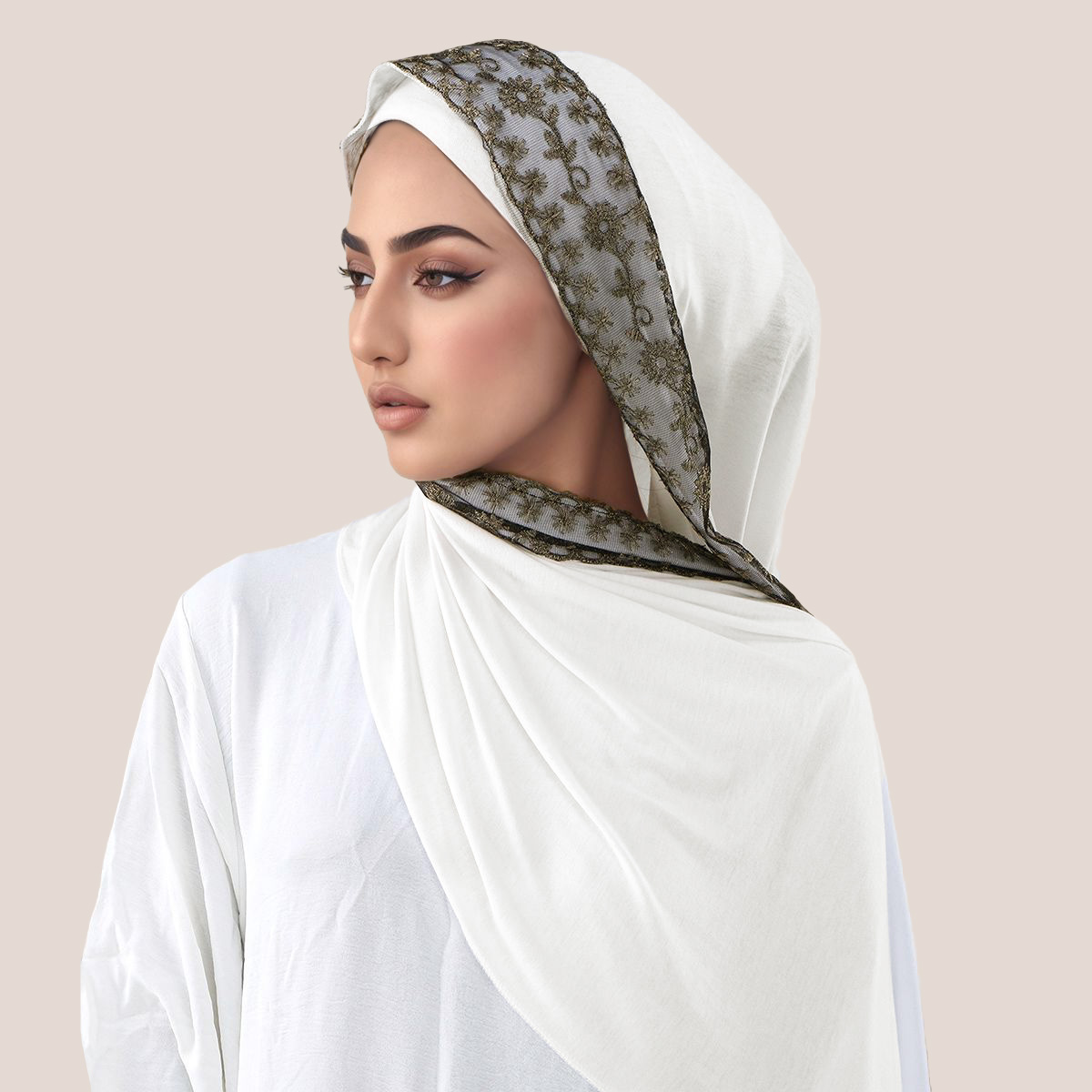 レース刺繍コットンジャージーイスラム教徒ヒジャブロングスカー - Embroidery Shawl のレビューと価格