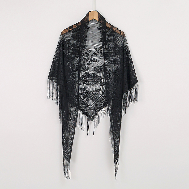 新しい刺繍レーススカーフショール花三角ベールショール女性のた - Embroidery Shawl のレビューと価格