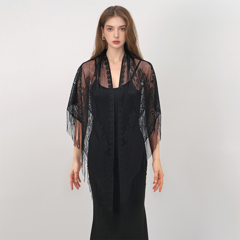 新しい刺繍レーススカーフショール花三角ベールショール女性のた - Embroidery Shawl のレビューと価格
