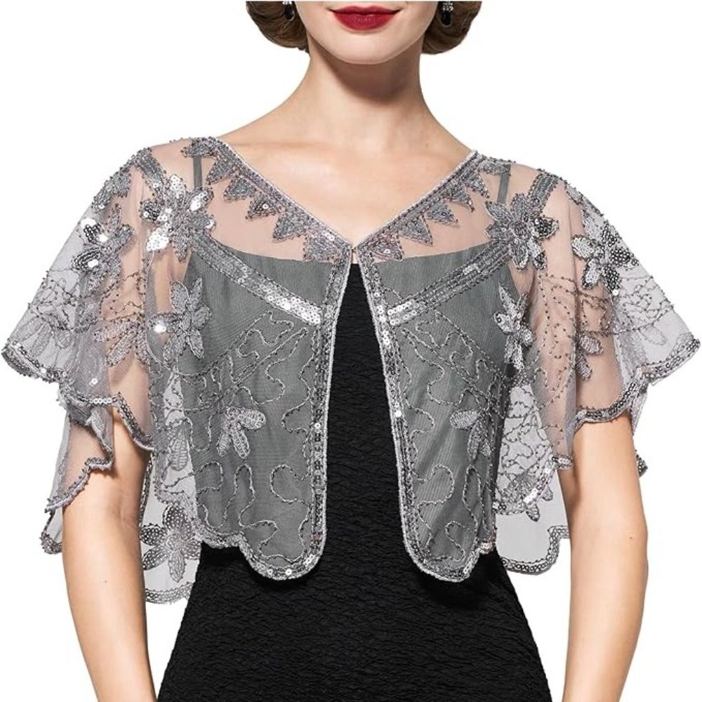 レトロスパンコールポンチョコートキラキラ光るヴィンテージスタ - Embroidery Shawl のレビューと価格