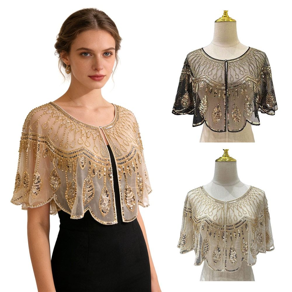 1920年代風フラッパーショール、花柄刺繍入りドレス用ショー - Embroidery Shawl のレビューと価格