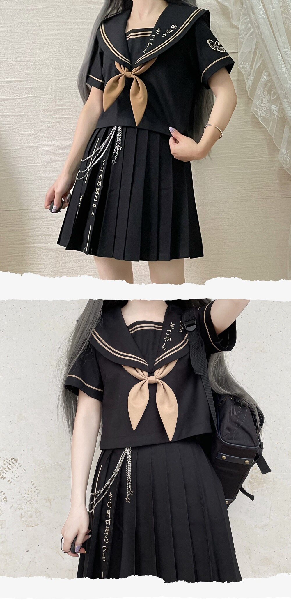 女の子 JK セーラースーツ 2 点セット日本の制服学生秋の - Embroidery Uniform のレビューと価格