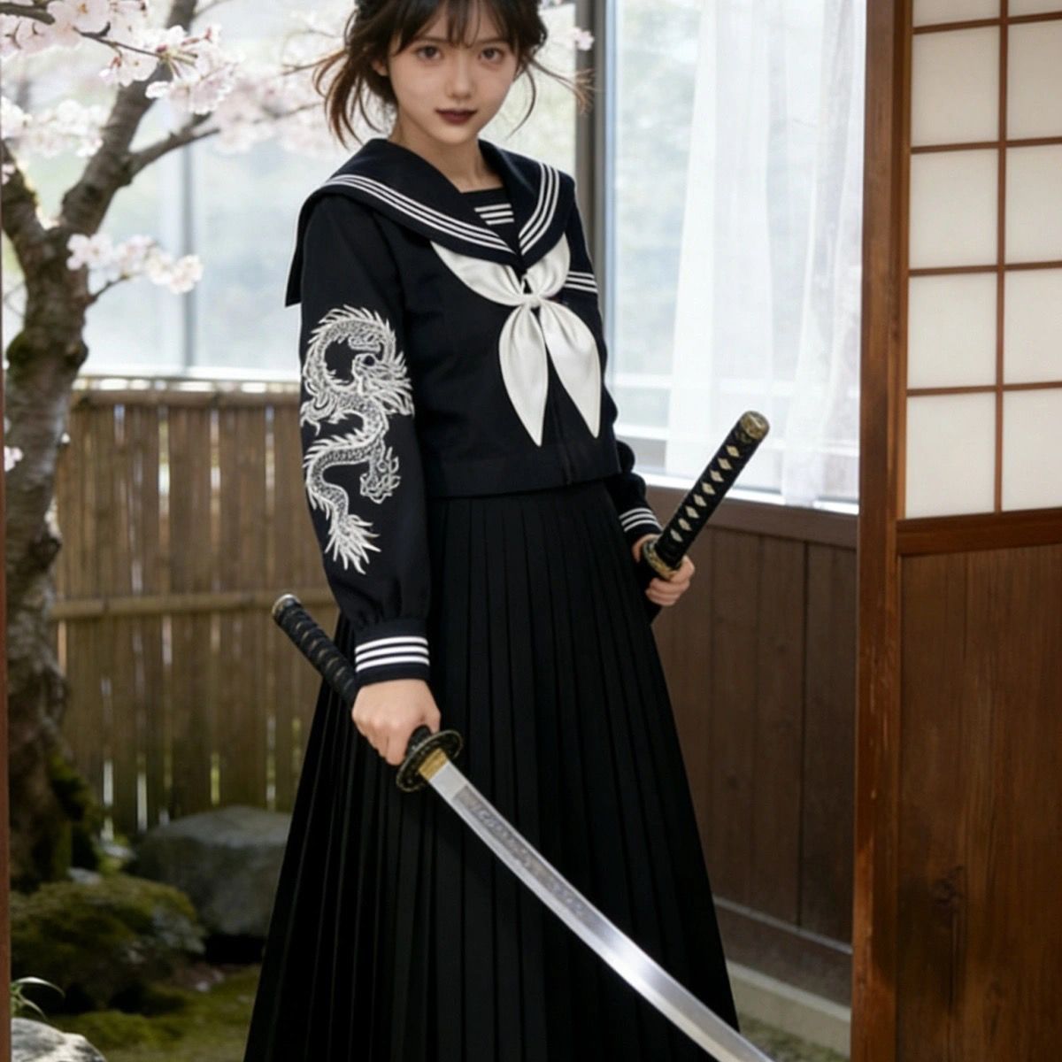 日本ダークゴスパンクセーラースーツ JK 学生服ネイビーブル - Embroidery Uniform のレビューと価格