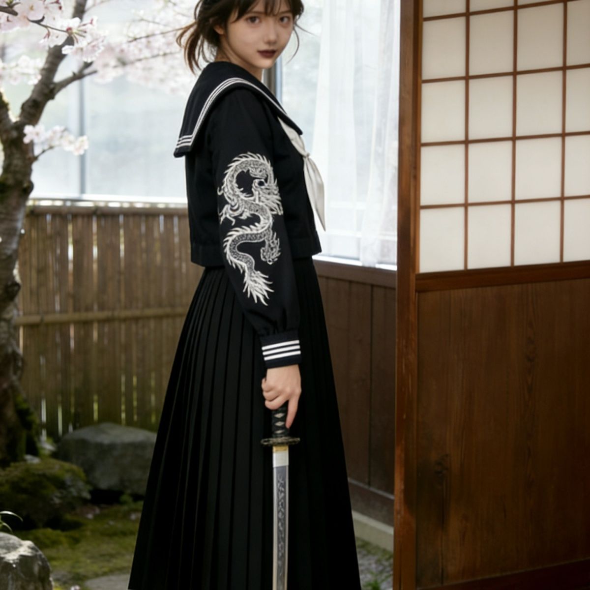 日本ダークゴスパンクセーラースーツ JK 学生服ネイビーブル - Embroidery Uniform のレビューと価格