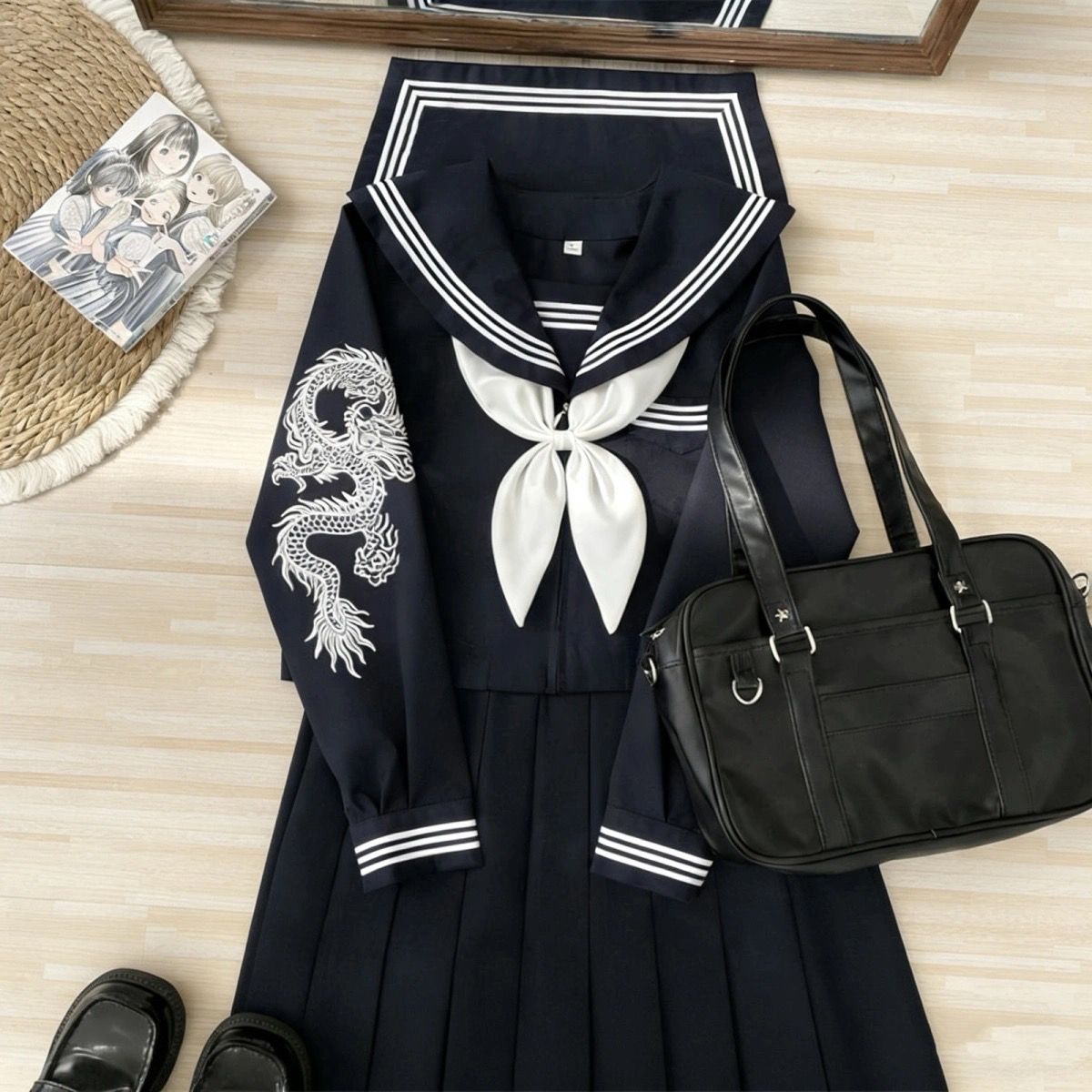 日本ダークゴスパンクセーラースーツ JK 学生服ネイビーブル - Embroidery Uniform のレビューと価格