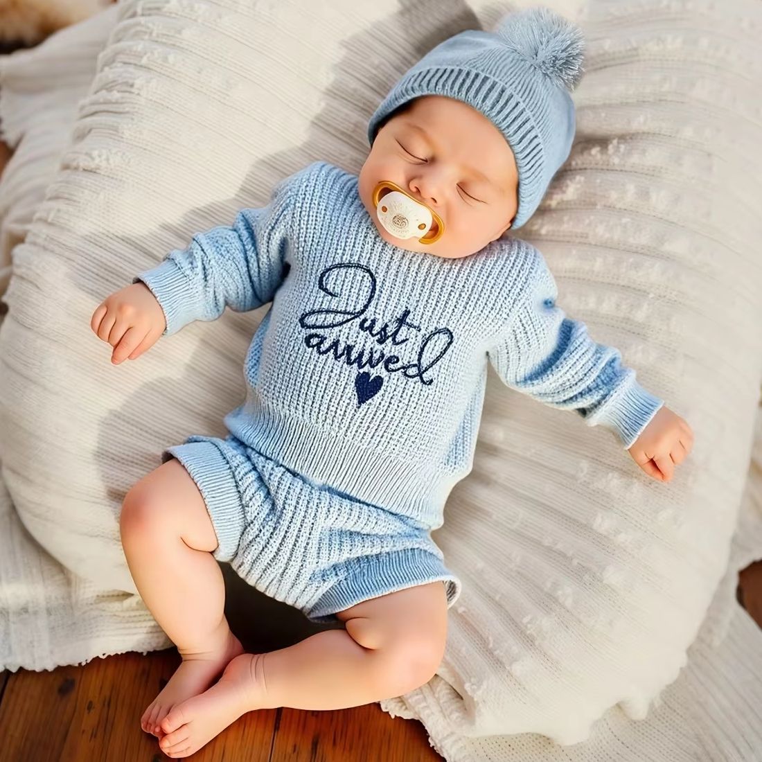 3点セット ニット新生児 男女兼用 写真撮影用衣装 ポンポン - Embroidery World のレビューと価格