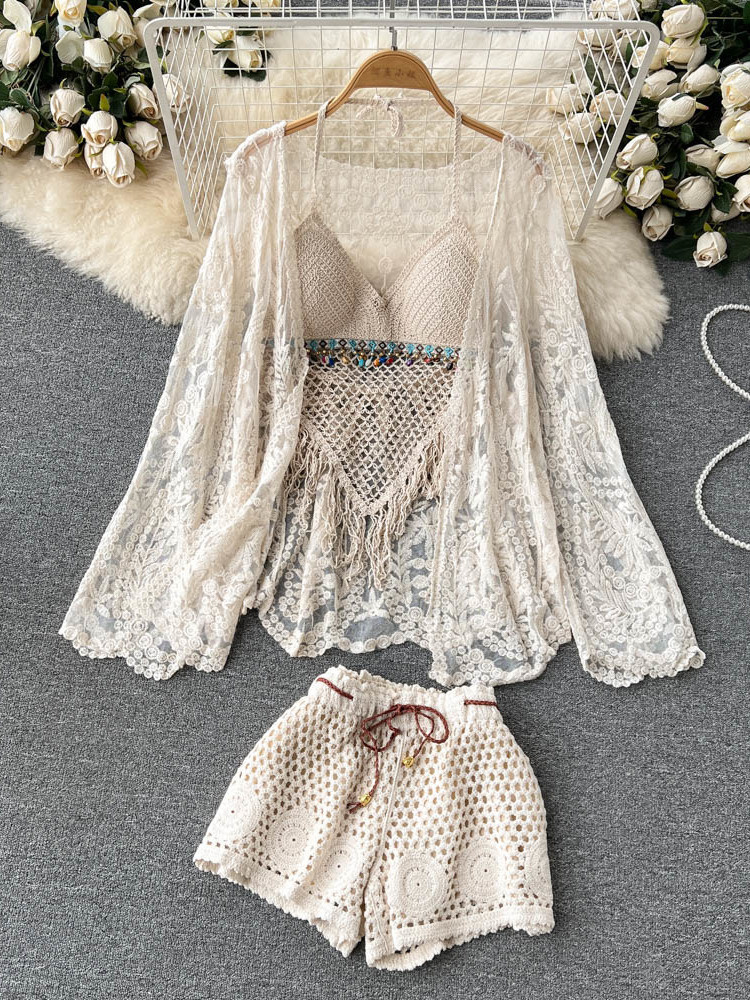 夏の新作ホリデースーツ レディース レース刺繍カーディガン+ - Embroidery Cardigan のレビューと価格