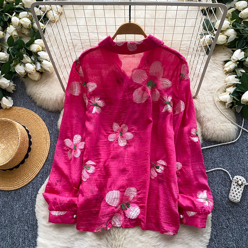 韓国スタイルの花柄刺繍カーディガン女性夏ルーズフィット通気性 - Embroidery Cardigan のレビューと価格