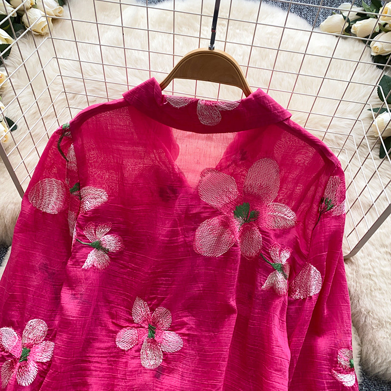 韓国スタイルの花柄刺繍カーディガン女性夏ルーズフィット通気性 - Embroidery Cardigan のレビューと価格