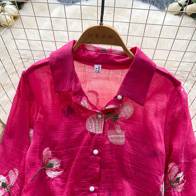 韓国スタイルの花柄刺繍カーディガン女性夏ルーズフィット通気性 - Embroidery Cardigan のレビューと価格