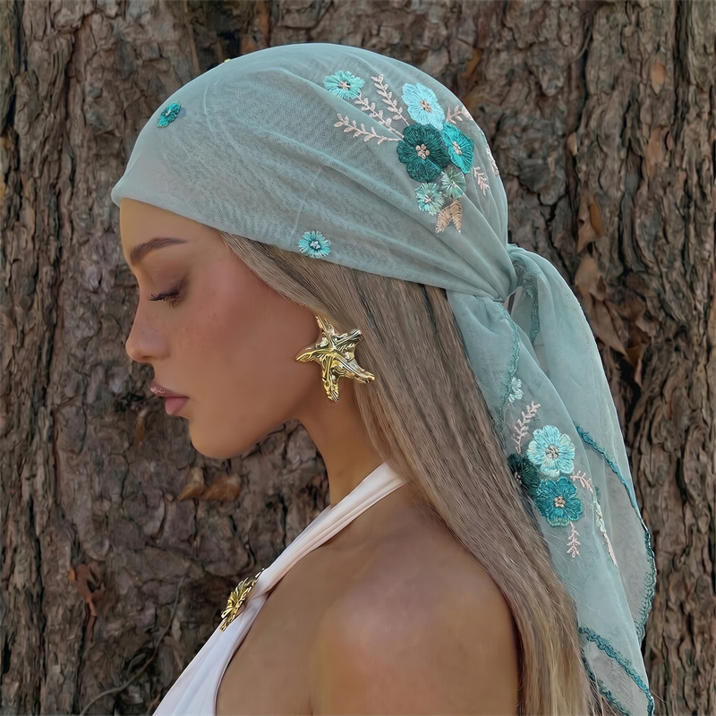 高級シアーメッシュショール花柄刺繍ヘッドスカーフ女性ボヘミア - Embroidery Shawl のレビューと価格