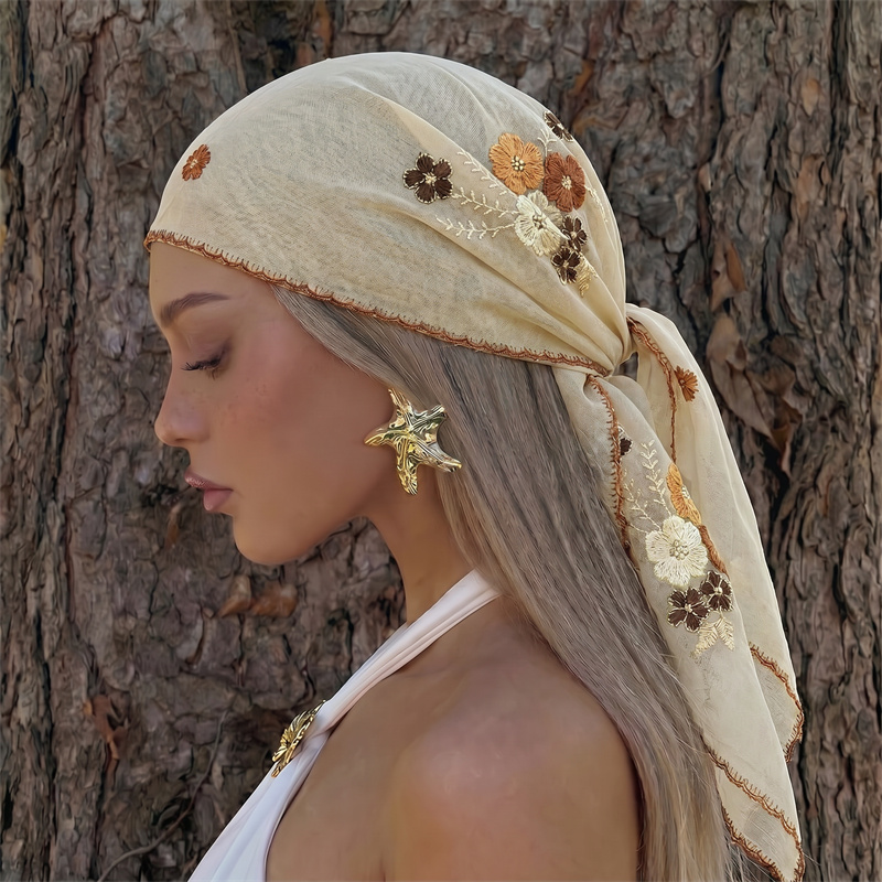 高級シアーメッシュショール花柄刺繍ヘッドスカーフ女性ボヘミア - Embroidery Shawl のレビューと価格