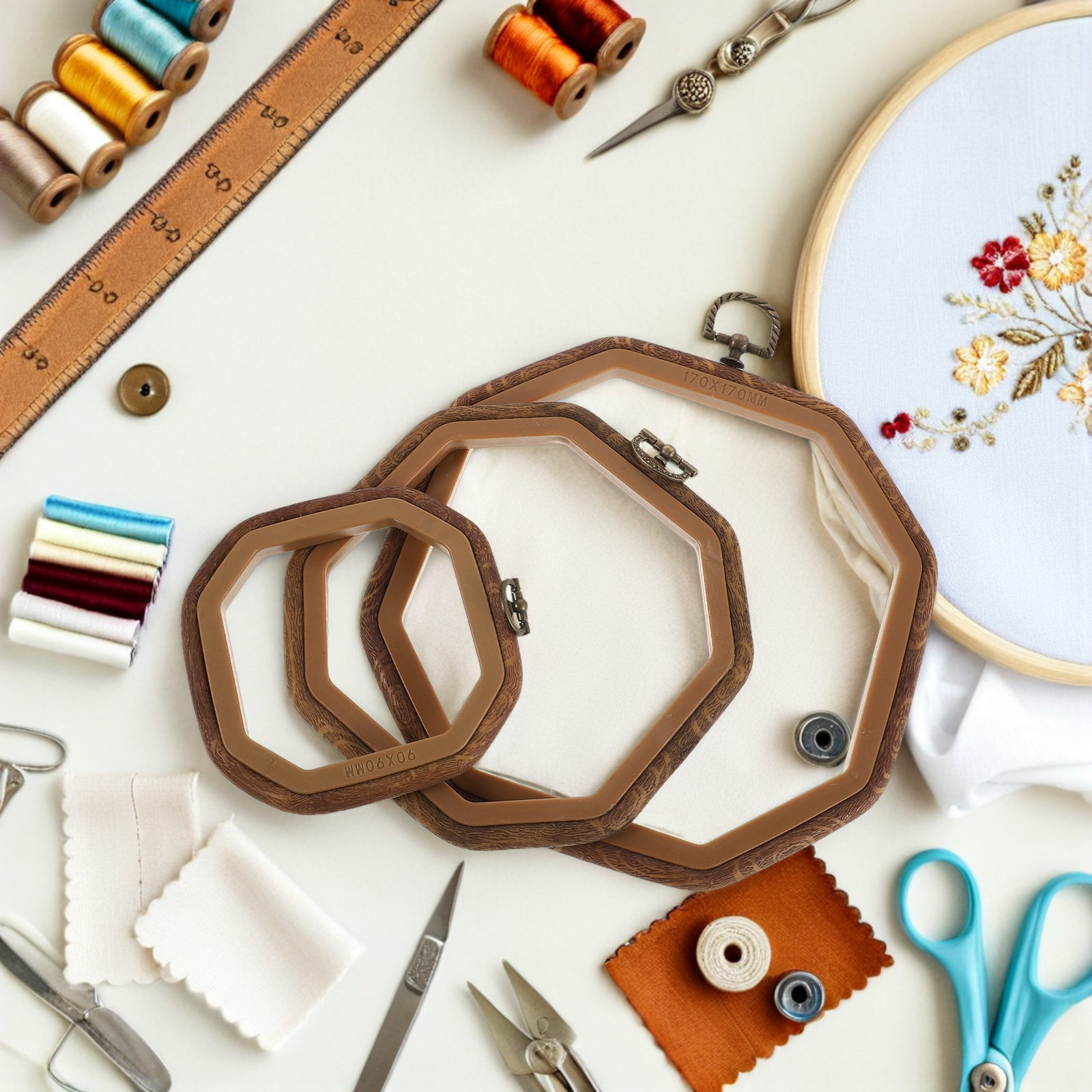 6個入り八角形模造木製刺繍枠装飾クロスステッチフレーム3サイ - Embroidery Frame のレビューと価格