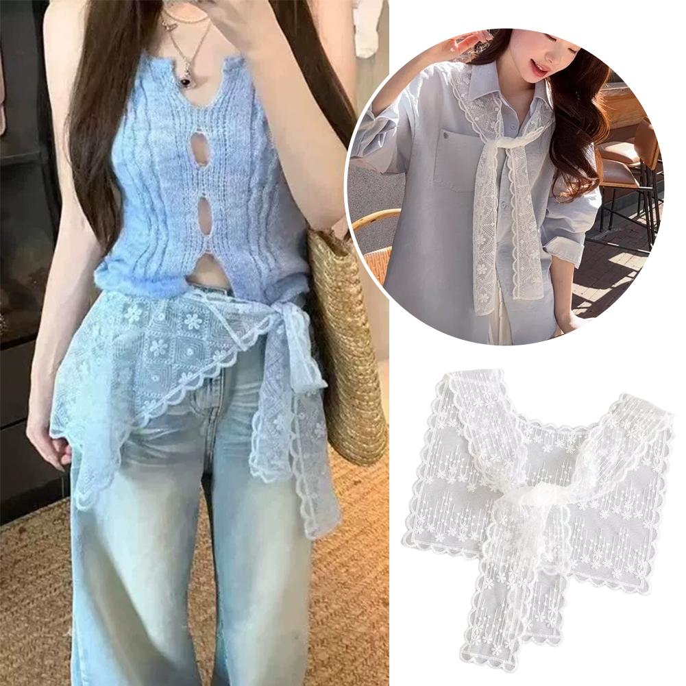 フレンチレースショールスカーフ女性用エレガントな中空花柄刺繍 - Embroidery Shawl のレビューと価格