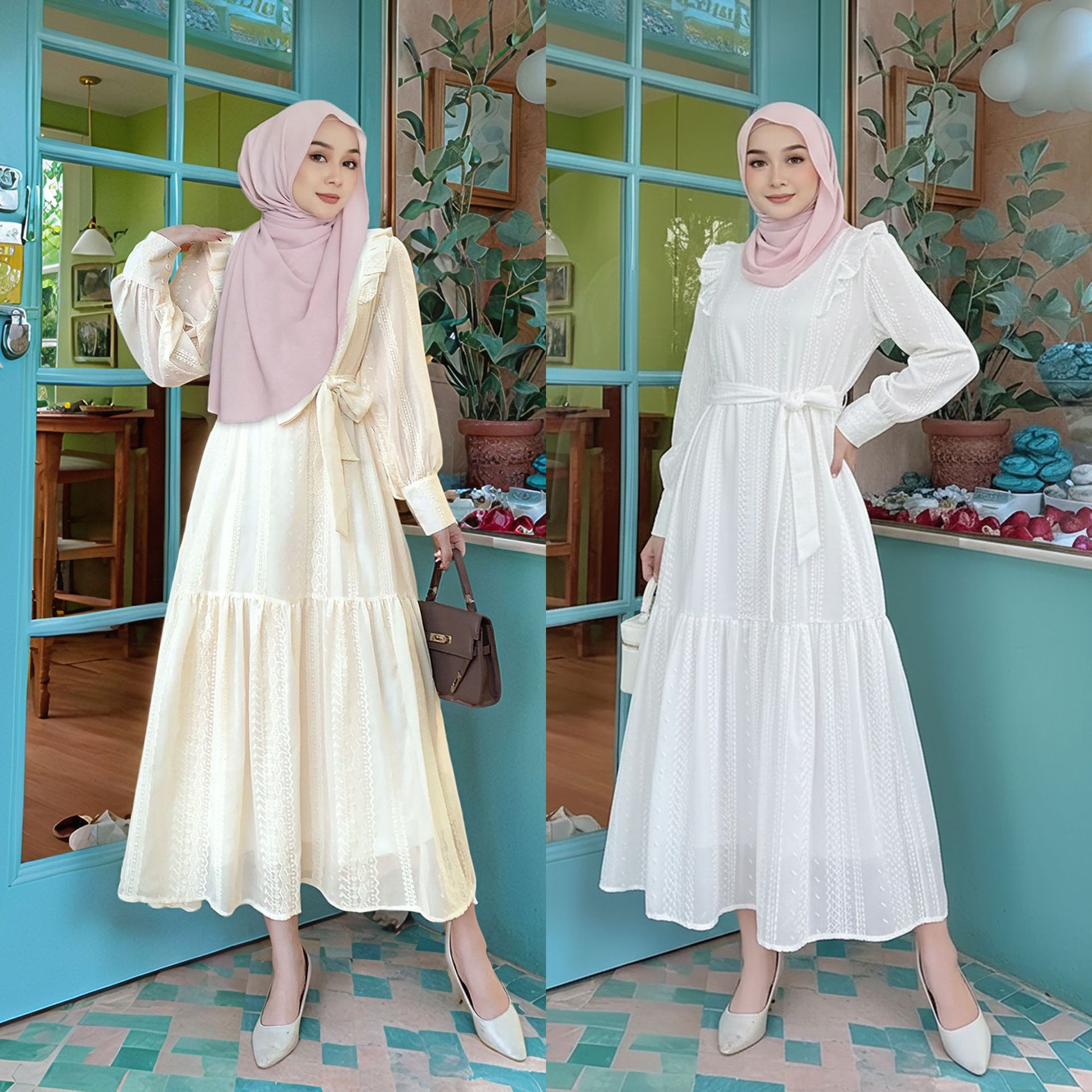 ムスリム・ドバイ・マレーシア・インドネシア女性用ミドル丈スカ - Embroidery In Indonesia のレビューと価格