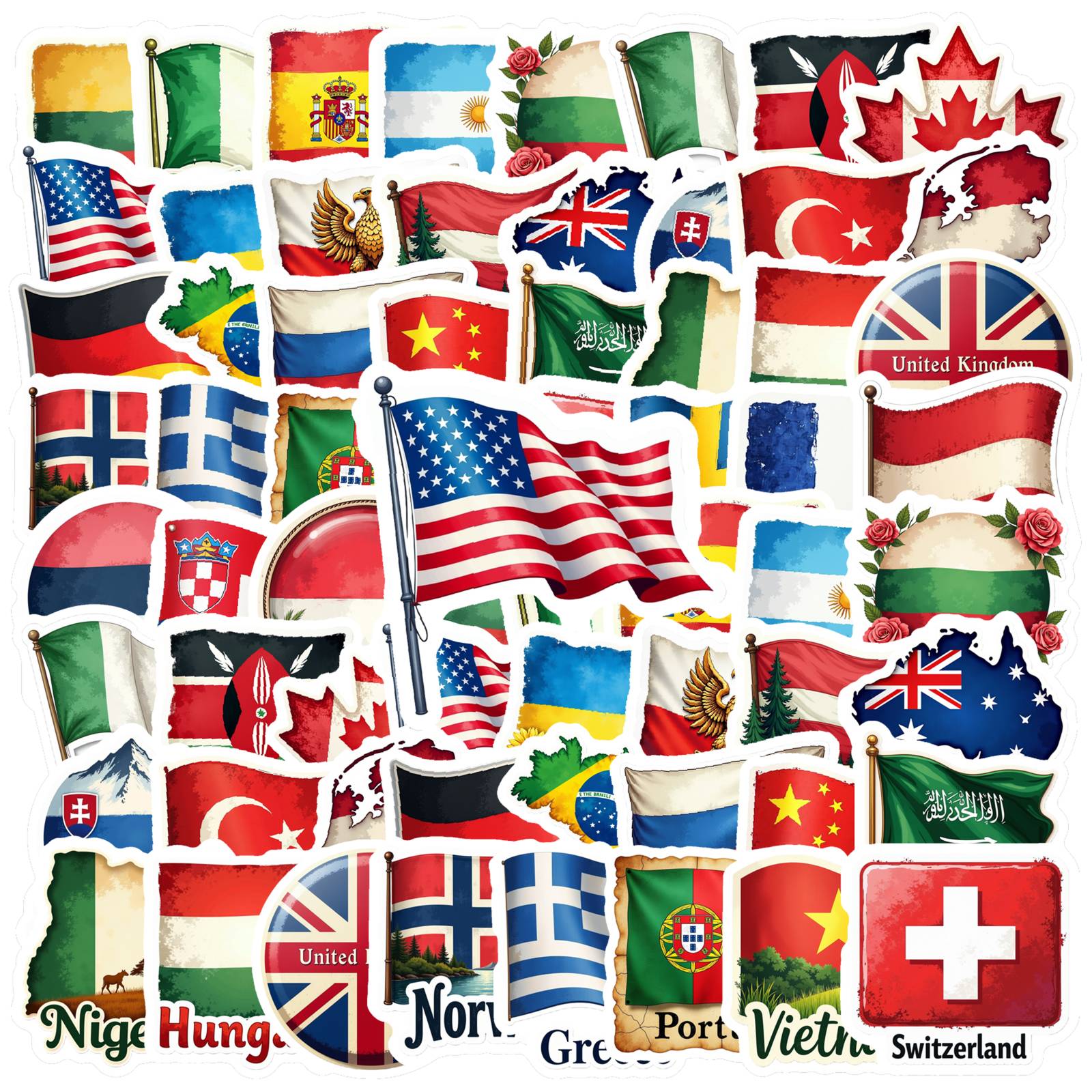 35 個の国旗ステッカー防水ビニール世界旗ステッカーパック国 - Embroidery World のレビューと価格