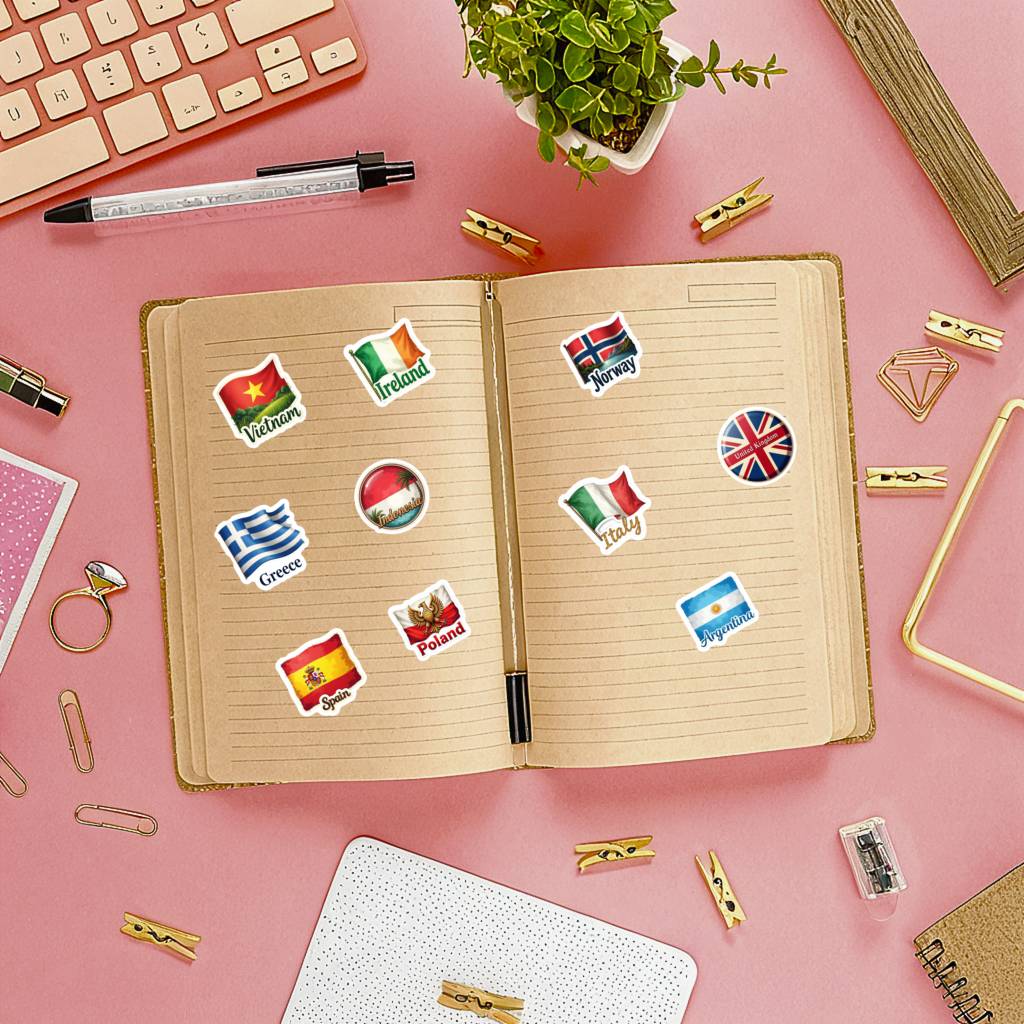 35 個の国旗ステッカー防水ビニール世界旗ステッカーパック国 - Embroidery World のレビューと価格