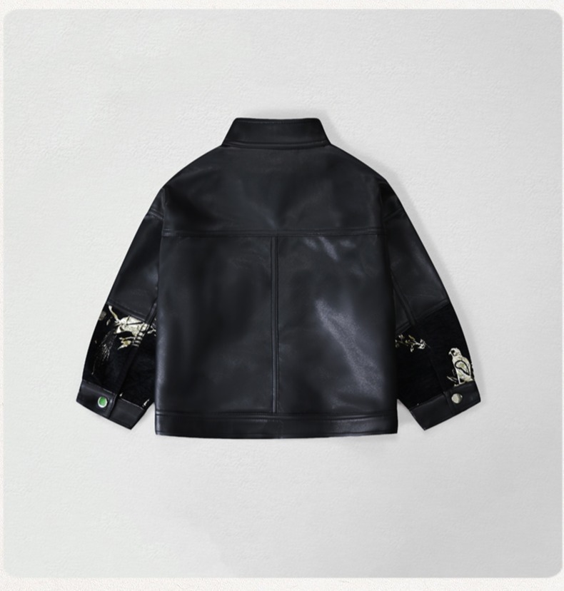 紳士風キッズ刺繍入りバイク用PUレザージャケット 男の子用  - Embroidery Uniform のレビューと価格