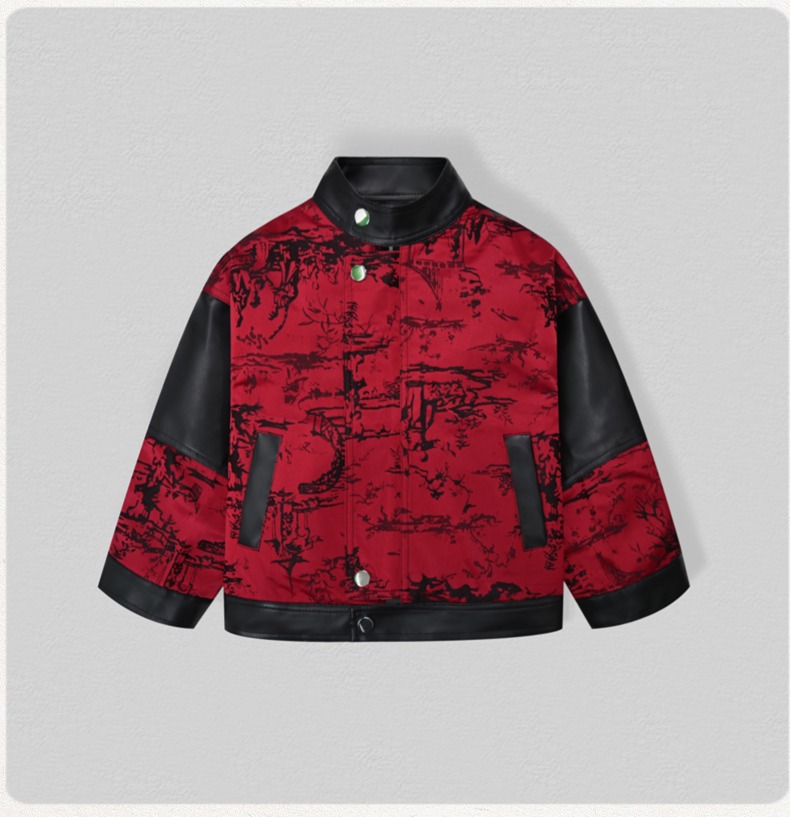 紳士風キッズ刺繍入りバイク用PUレザージャケット 男の子用  - Embroidery Uniform のレビューと価格