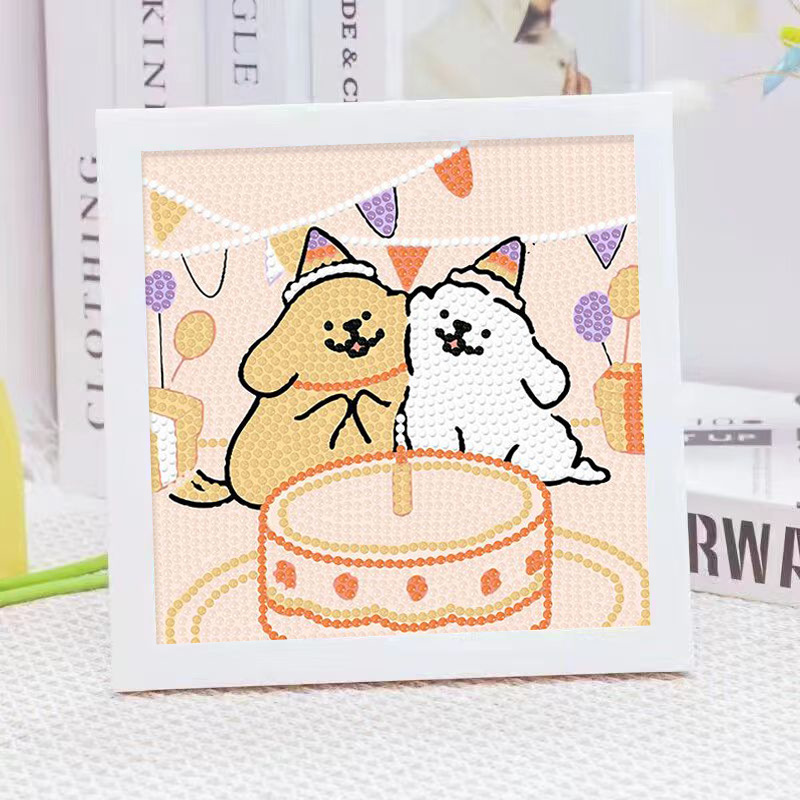 漫画ライン子犬クリスタルダイヤモンドフレーム装飾絵画 5D  - Embroidery Service のレビューと価格