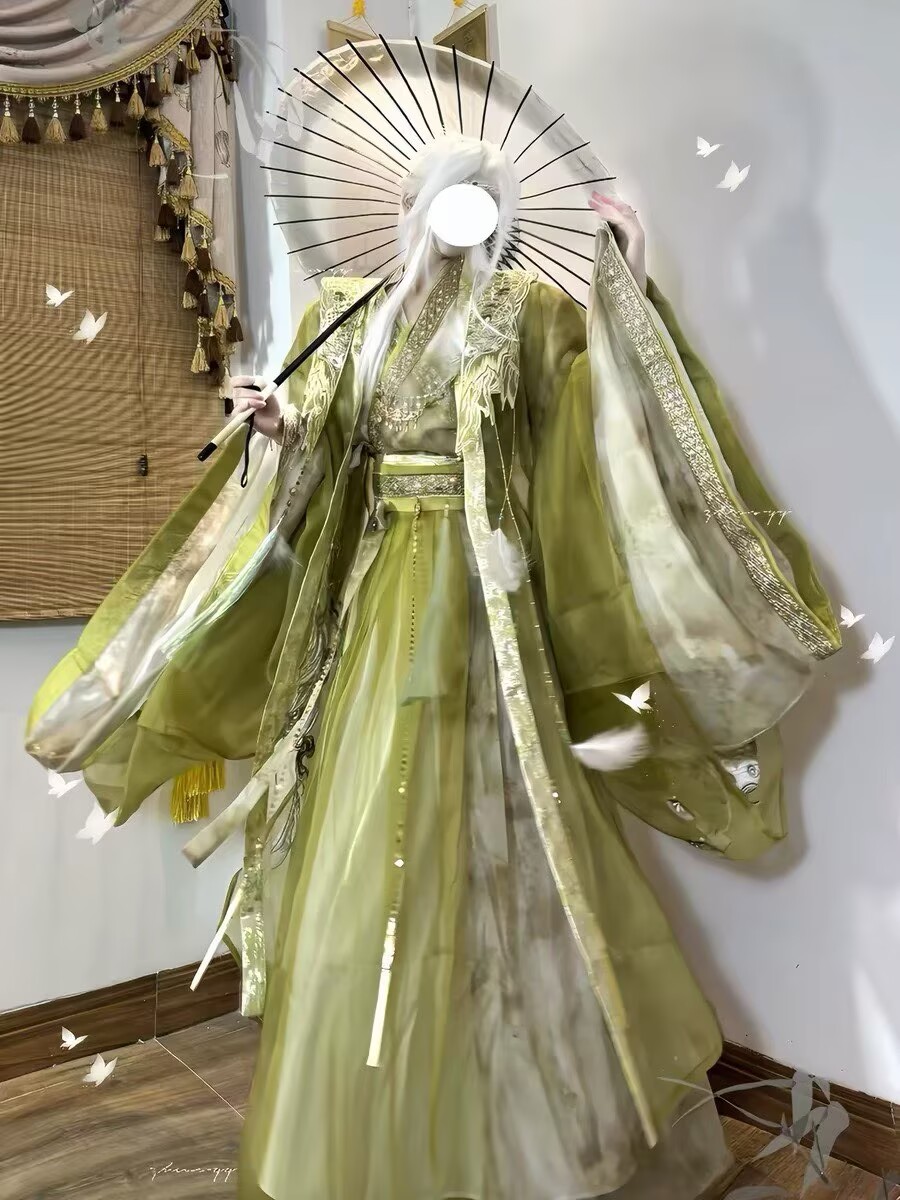 武侠剣士漢服衣装男性グラデーション黄色刺繍ワイドスリーブロー - Embroidery Outfit のレビューと価格