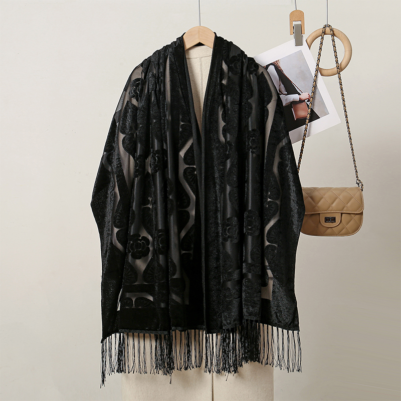2024 高級シルク刺繍花ショールタッセルスカーフ女性のため - Embroidery Shawl のレビューと価格
