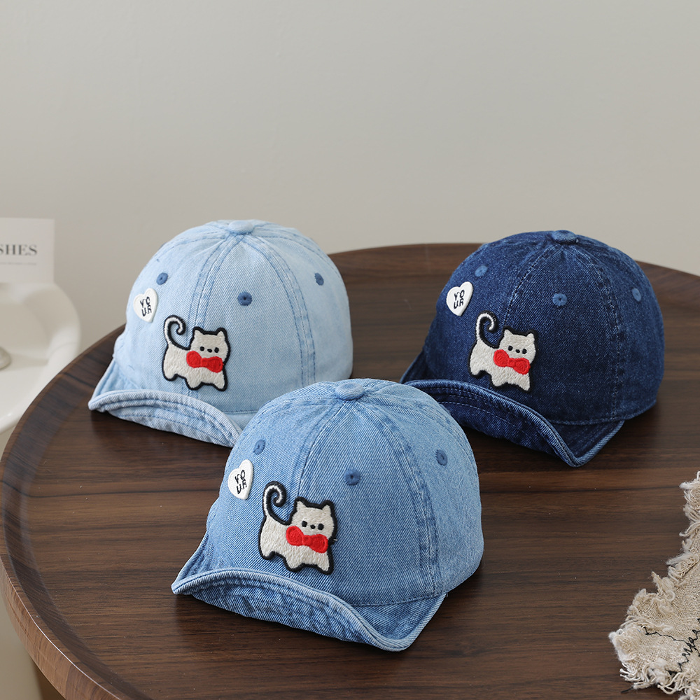子供用ウォッシャブルデニムソフトブリム野球帽、猫の刺繍入り、 - Embroidery Shawl のレビューと価格